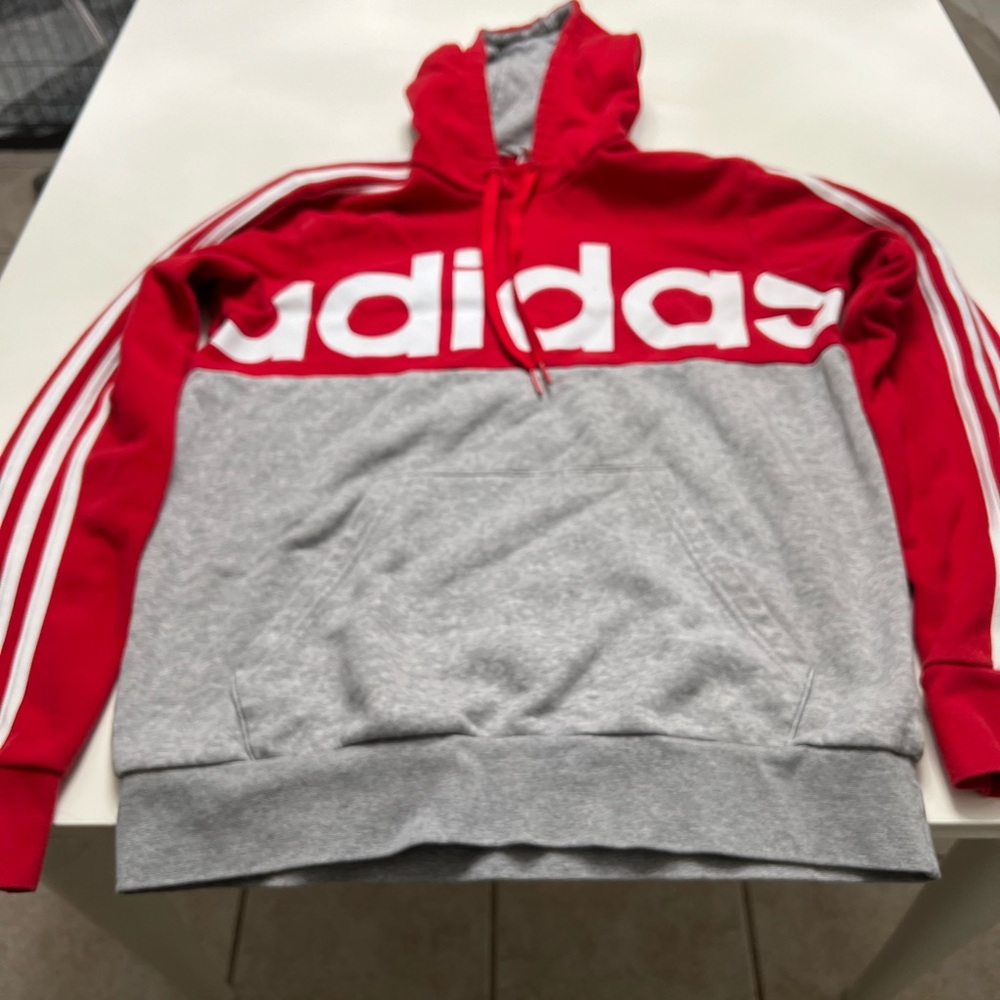 Adidas Men's Red and Gray Hoodie